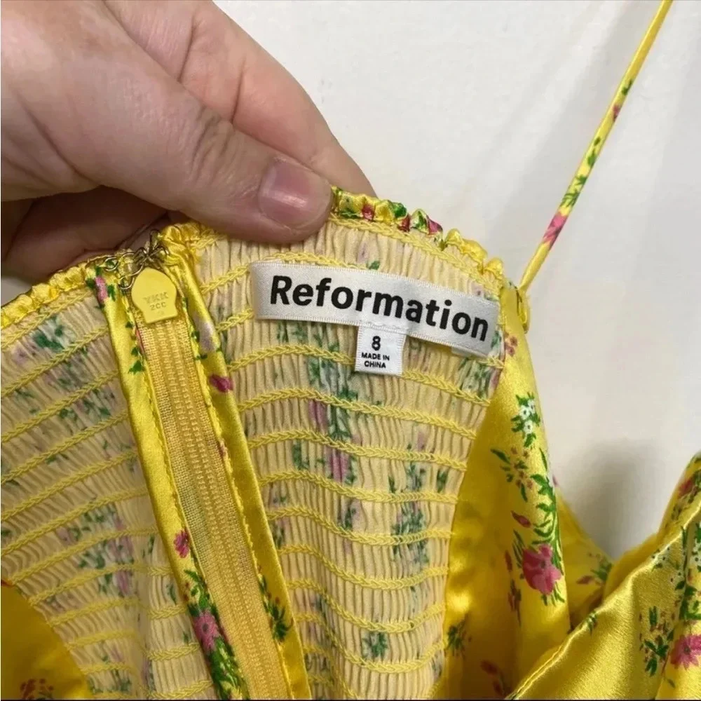 NWT REFORMATION‎ Frankie Silk Dress - Canaria 8 Yellow Floral Maxi